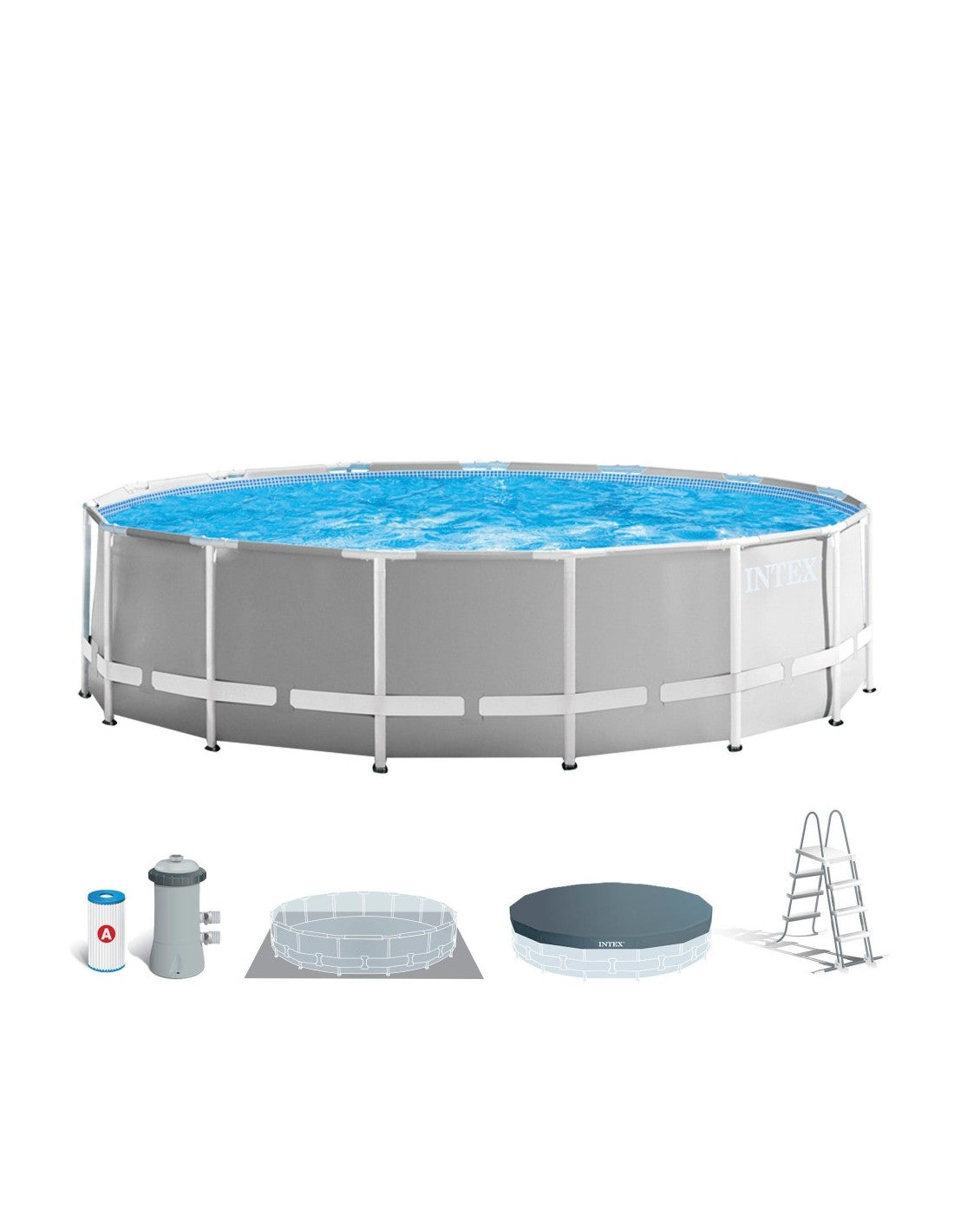 Round Prism Frame Above Ground Pool, 5 meters, with cartridge filter pump.