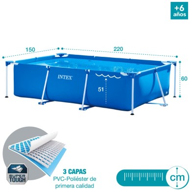 Small Rectangular Above Ground Pool, INTEX Metal Frame, 2 meters.