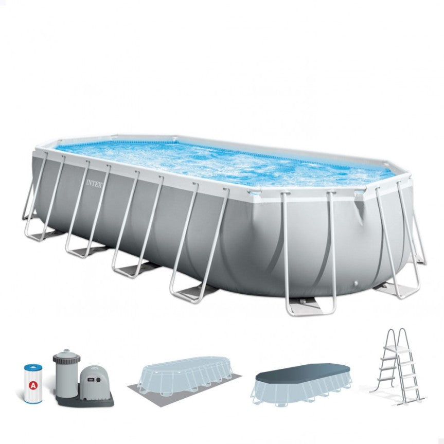 Oval Prism Frame Above Ground Pool by INTEX, 6 meters, with cartridge filter pump.