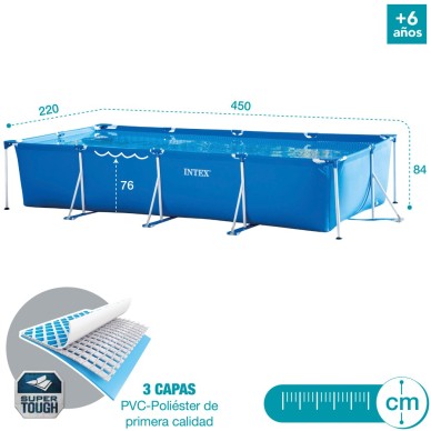 Rectangular Metal Frame Above Ground Pool by INTEX, 5 meters, with filter pump.