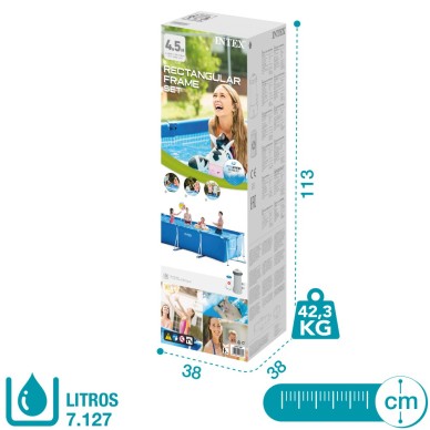 Rectangular Metal Frame Above Ground Pool by INTEX, 5 meters, with filter pump.