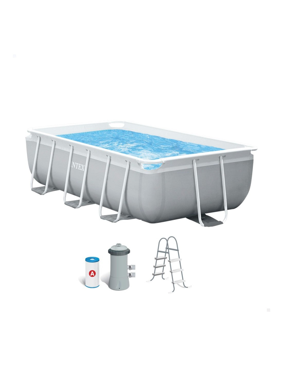 Rectangular Prism Frame Above Ground Pool by INTEX, 3 meters, with filter pump.