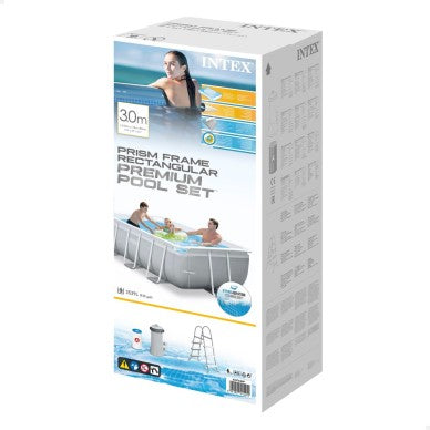 Rectangular Prism Frame Above Ground Pool by INTEX, 3 meters, with filter pump.