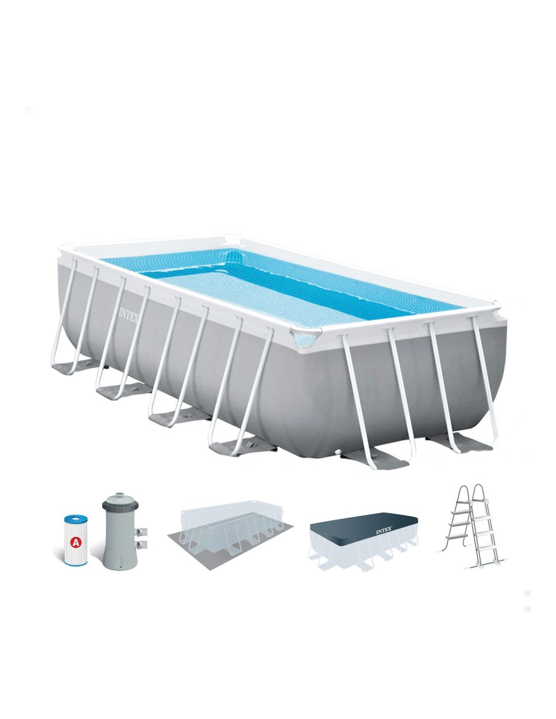 Rectangular Prism Frame Above Ground Pool by INTEX, 5 meters, with filter pump.