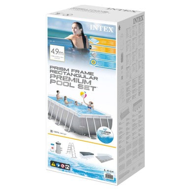 Rectangular Prism Frame Above Ground Pool by INTEX, 5 meters, with filter pump.